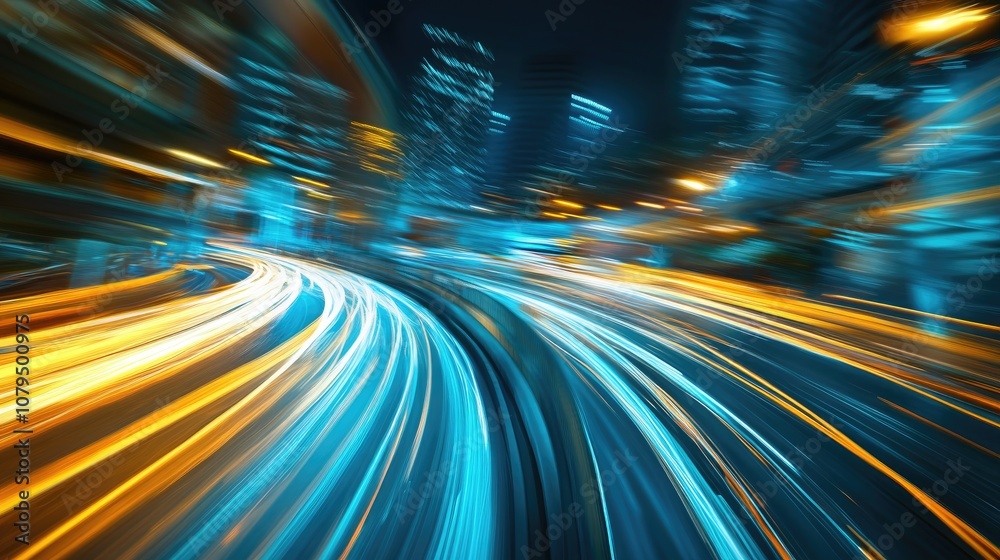 Poster abstract motion blur depicting light trails in an urban environment illustrating the concept of city