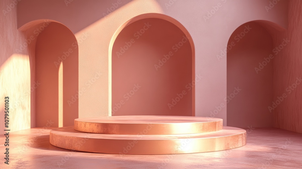 Aufkleber Elegant shiny podium for mockup presentation in minimalist style with ample copy space 3D render abstract background design