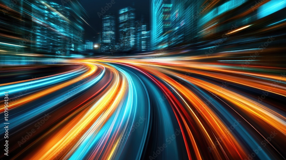 Poster abstract motion blur depicting light trails in an urban environment illustrating the concept of city