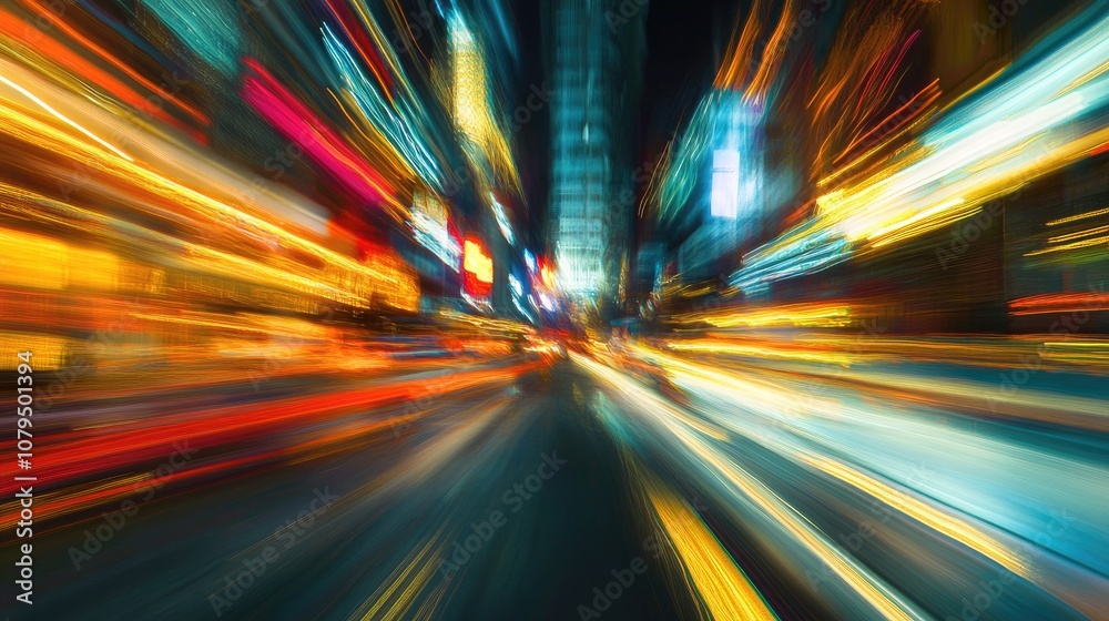 Poster abstract motion blur depicting light trails in an urban environment illustrating the concept of city