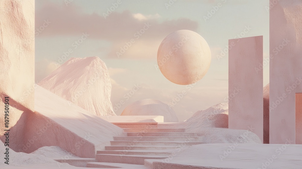 Poster minimal abstract scene featuring geometric shapes against a soft pink cream backdrop 3d rendering
