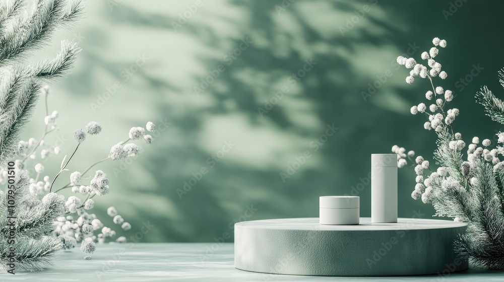 Poster festive season greeting with an abstract minimalistic mock up scene geometric podium shape designed 