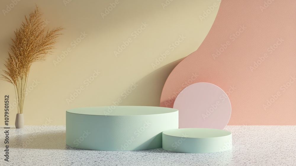 Aufkleber 3d rendered image of an abstract mock up podium with a pastel background