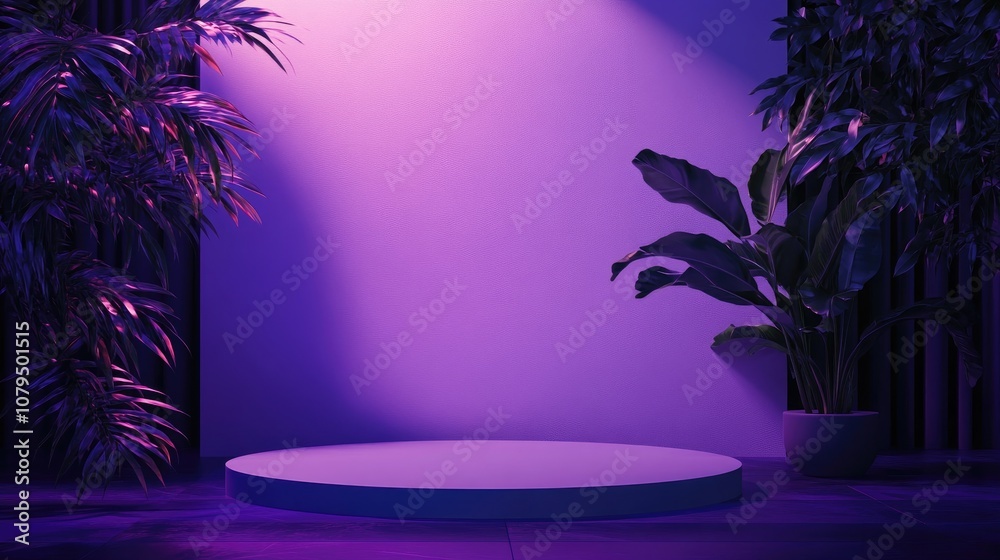 Poster Purple podium with a solid color background and studio lighting featuring a clean modern minimal mockup presentation Suitable platform for web and advertising use showcasing internet products 3D r