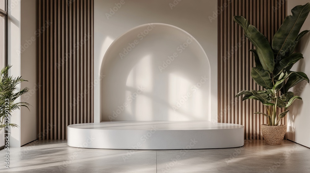 Fototapete minimalist podium design with an abstract backdrop for showcasing products 3d rendering