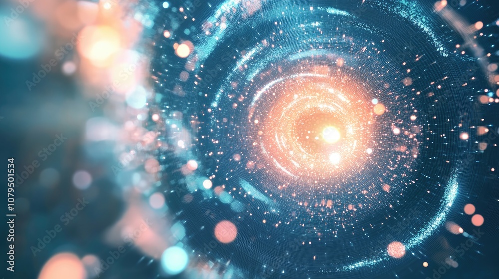 Poster abstract radial blur featuring numerous particles generated in 3d creating a visually engaging backg