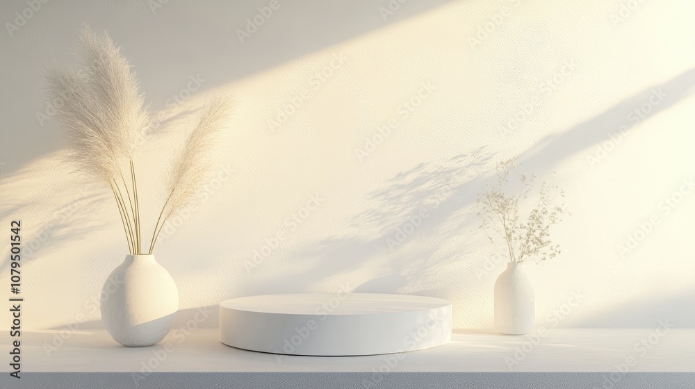 Fototapete minimalistic product display featuring a white podium 3d rendering