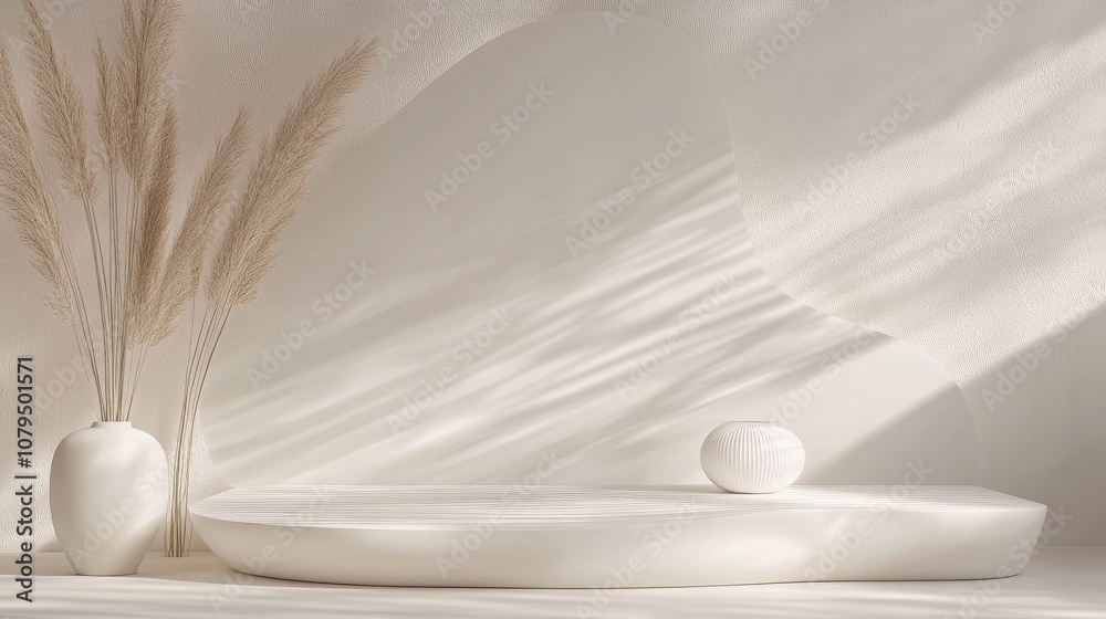 Poster 3d rendering of an abstract white shape podium ideal for displaying beauty products against a clean 