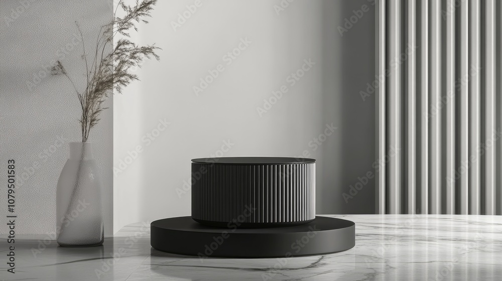 Poster minimalist 3d gray and black cylindrical podium with an abstract geometric shape ideal for product p