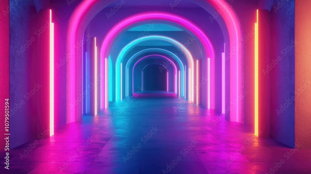 Poster 3d render of an abstract background featuring blue pink and violet neon colors with ultraviolet ligh