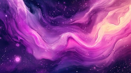 Galaxy inspired watercolor template featuring pink swirls futuristic decorative elements fluorescent patterns black artistic silhouettes and purple glowing designs in a psychedelic artwork style