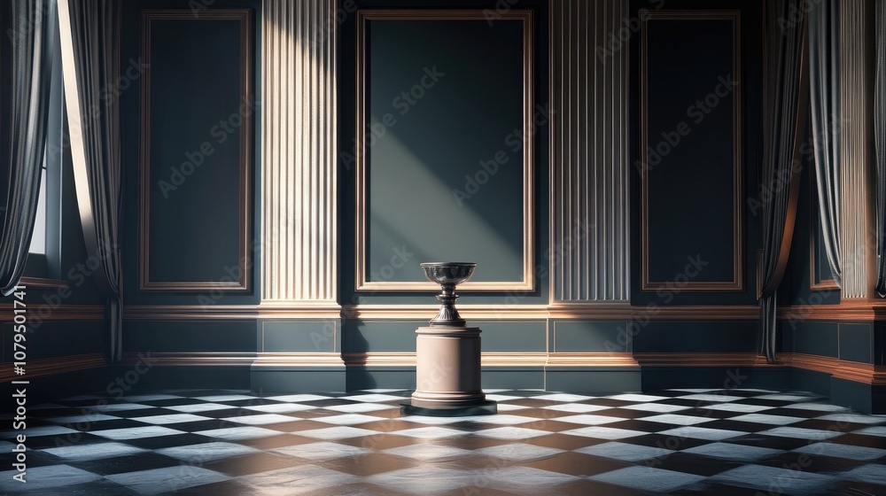 Poster Sophisticated and stylish backdrop featuring a pedestal and a display case 3D illustration 3D rendering