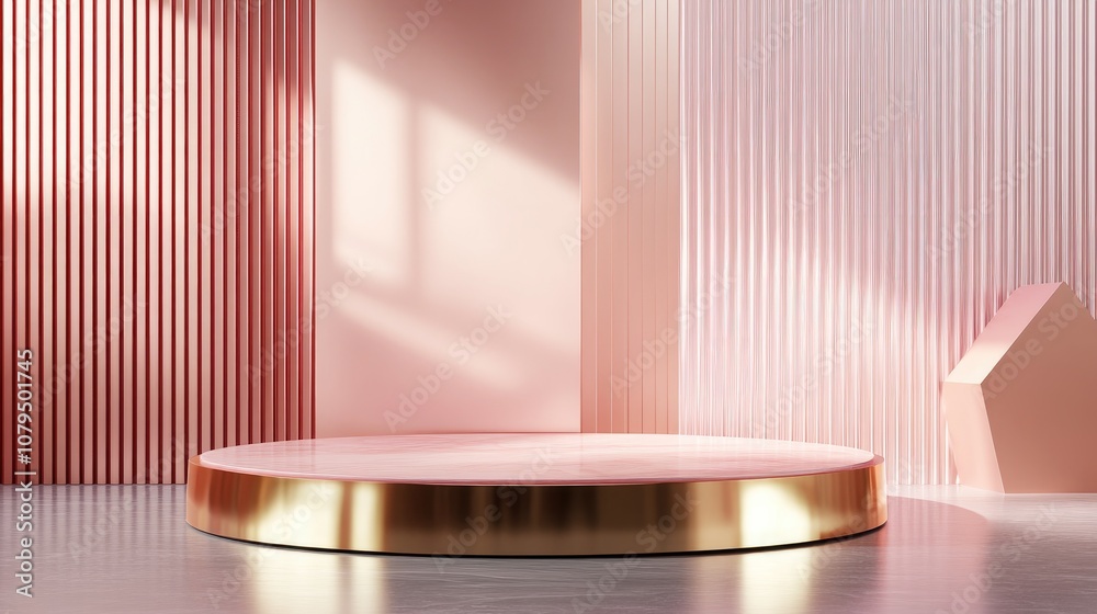 Poster rose gold and pink cylindrical pedestal 3d rendering of a platform with a minimalistic stage and abs