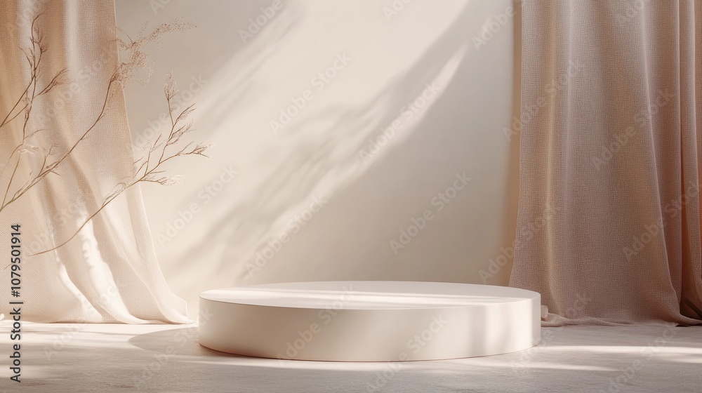 Aufkleber Empty white podium with an abstract hipster backdrop 3D illustration of a display pedestal for showcasing mockup platforms for cosmetic presentations in a minimalistic design