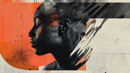 A distinctive brand identity poster template showcases an artistic portrayal of an individual combined with abstract shapes and textures