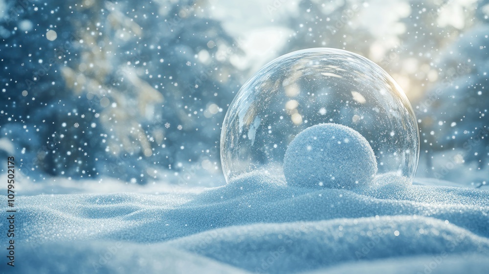 Aufkleber decorative design background featuring a snowball under a transparent glass dome with white snow 3d 