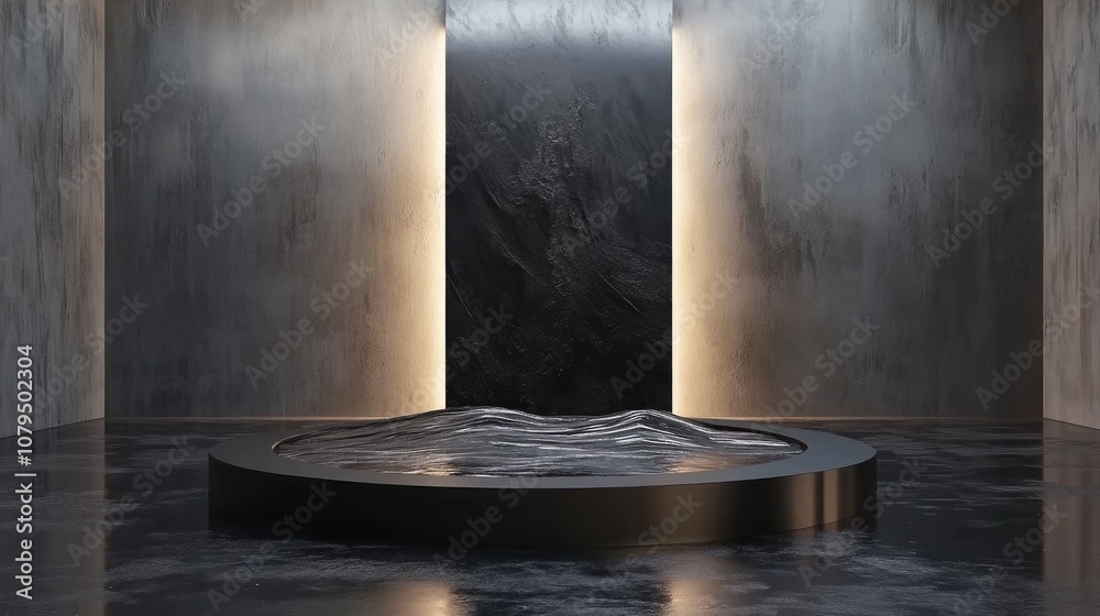 Aufkleber Sleek podium featuring abstract art pieces Display stand for product showcasing Modern stage setting for presentations Pedestal arrangement with a contemporary theme 3D rendering Studio platform d
