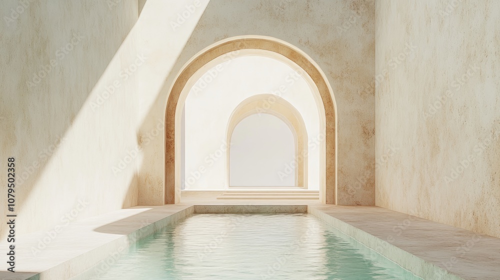 Leinwandbilder abstract composition featuring geometric shapes an archway and a swimming pool under natural dayligh