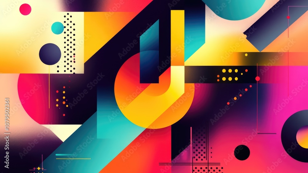 Poster abstract composition featuring a blend of vibrant colors and geometric shapes creating a visually st