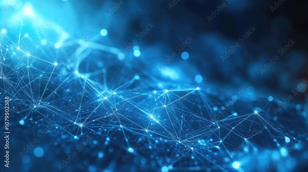 Poster abstract blue digital background featuring interconnected dots and lines representing network connec