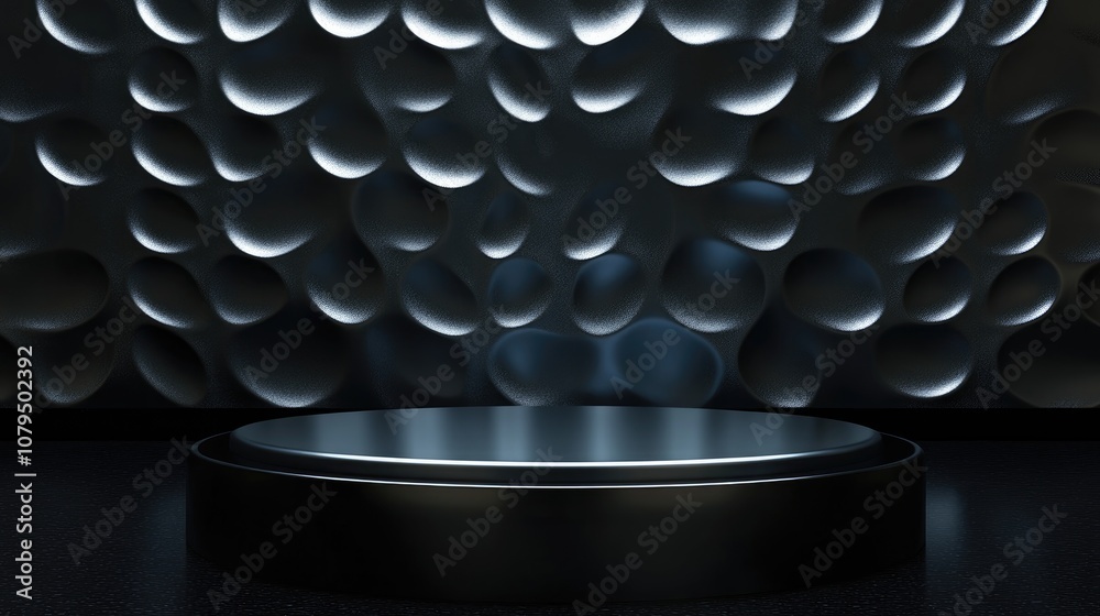 Leinwandbilder dark metallic 3d rendered podium for showcasing products featuring an abstract patterned background