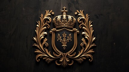 An intricate royal crest mockup features an elaborate design adorned with a crown and decorative foliage elements