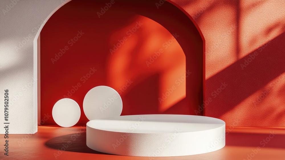 Poster 3d minimal studio background featuring a red and white podium scene abstract geometric shape illustr