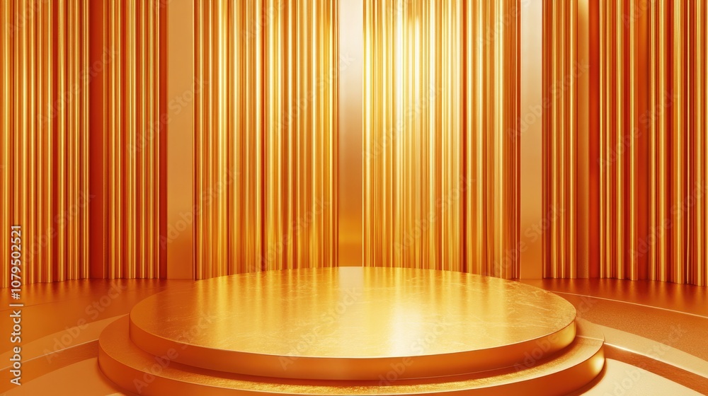 Poster 3D rendering of an abstract gold podium for product presentation backdrop