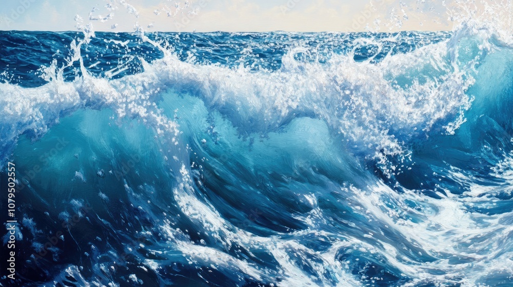 Poster vivid blue ocean waves create a dynamic and energetic backdrop