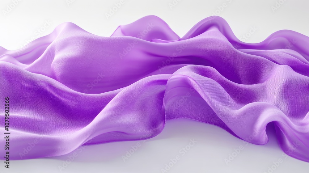Aufkleber Elegant purple wave fabric on a white background Sophisticated backdrop for branding and product displays 3D rendering