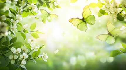 Spring background featuring butterflies in flight
