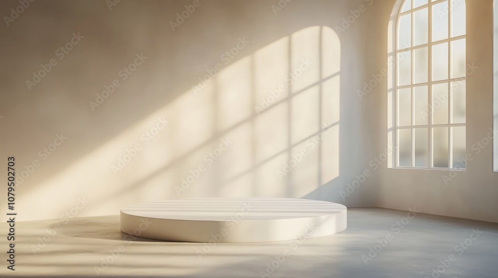 Poster 3d abstract background featuring a white podium for product display and branding enhanced by the sha