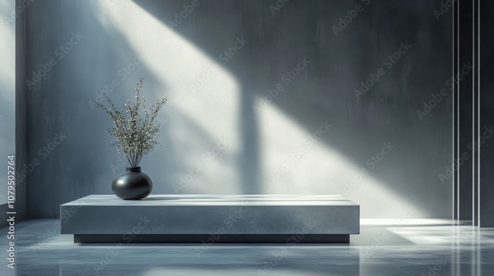 Poster Abstract minimal scene featuring a geometric pedestal platform showcasing product photography with 3D rendering