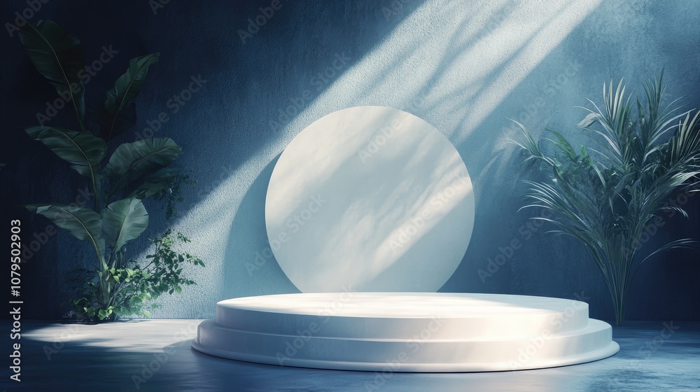 Aufkleber 3d product backdrop featuring architectural elements natural lighting and a podium against a dark se