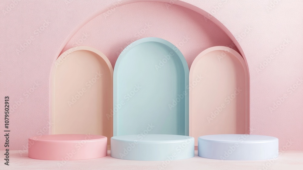 Poster Abstract minimalistic scene featuring a pastel color design suitable for cosmetic or product display podium rendered in 3D