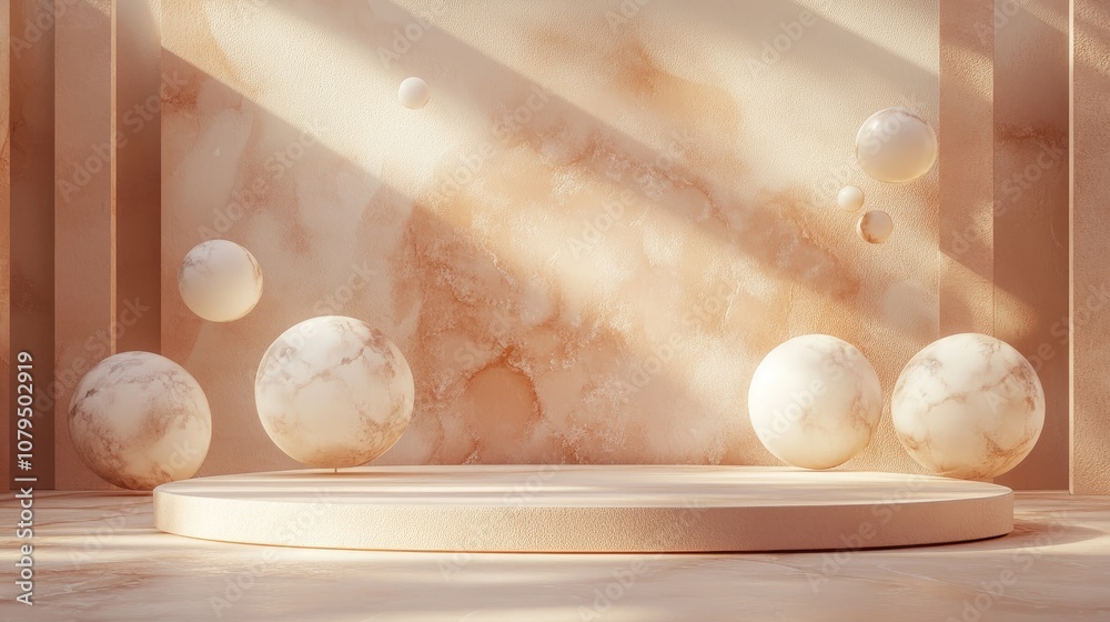 Aufkleber minimalistic 3d rendering featuring a podium and abstract backdrop clean commercial scene ideal for 