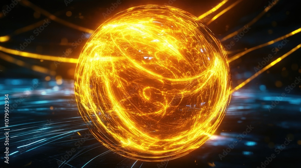 Aufkleber 3d cartoon depiction of a round yellow energy magic sphere a high tech digital iridescent morphing b