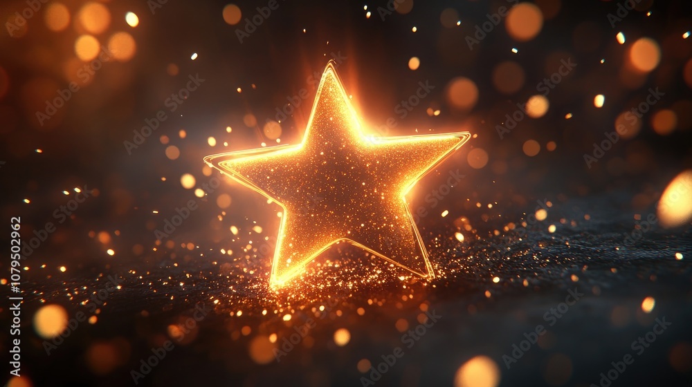 Aufkleber Glittering shining star in a 3D cartoon rendering with glowing sparks orange lighting effects flashes light rays and lens flares