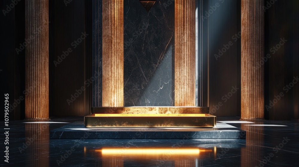 Poster stunning and sophisticated backdrop featuring a pedestal and display case 3d illustration 3d renderi