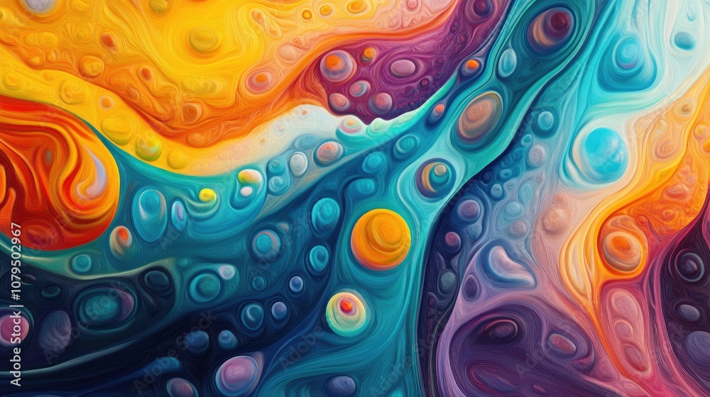 Poster digital abstract painting in cool colors illustrated through 3d cartoon rendering for background