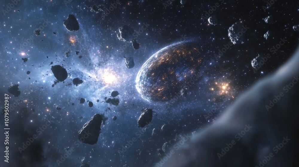 Poster beautiful nebula stars and galaxies in 3d cartoon rendering