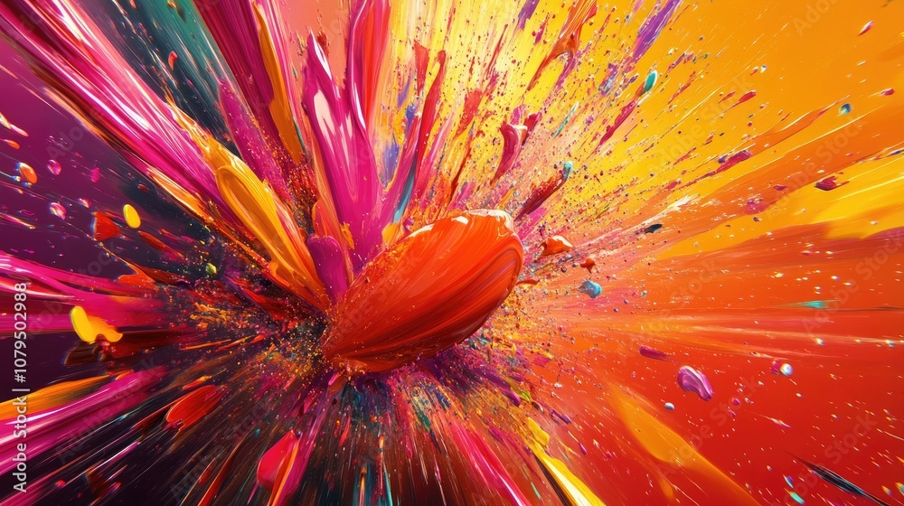 Aufkleber 3D cartoon rendering featuring a paint explosion series composed of vibrant fractal bursts and illuminated elements designed to serve as a backdrop for projects focused on creativity imagination s