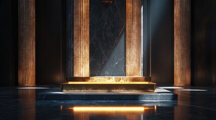 Stunning and sophisticated backdrop featuring a pedestal and display case 3D illustration 3D rendering