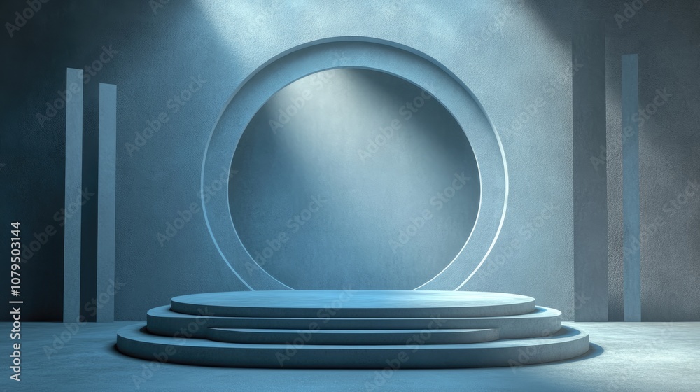 Aufkleber Circle podium with a light blue background showcasing a sale at 0 percent for product presentation in a 3D rendering of a stage performance