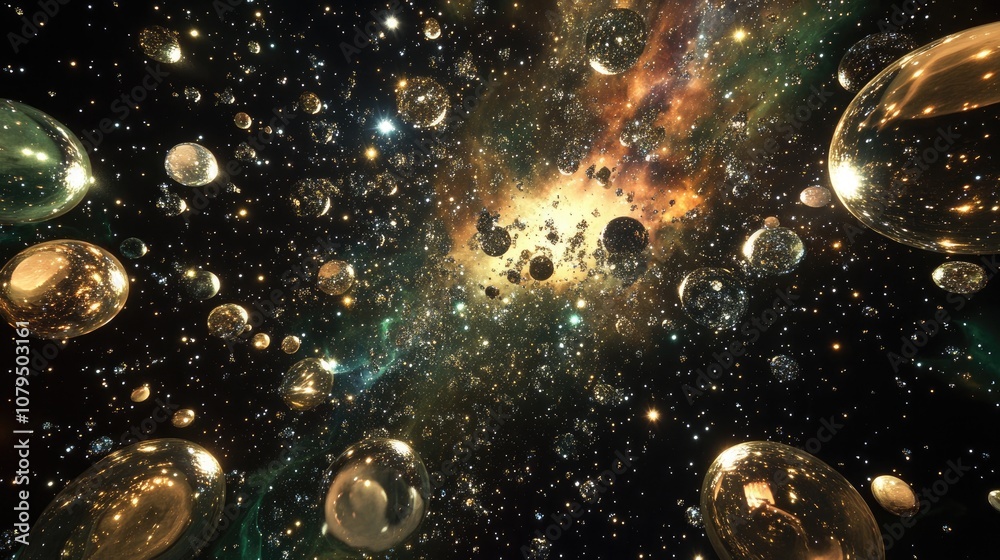 Poster 3d cartoon rendering depicting a vast and uncharted universe filled with stars and nebulae