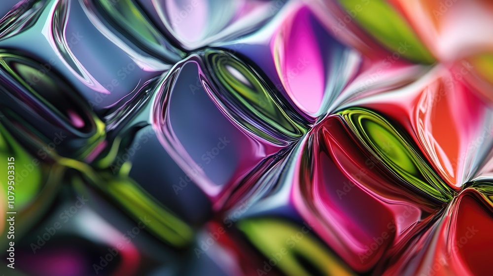 Poster Extruded abstract fractal background featuring a 3D cartoon rendering Modern art painting with futuristic wavy fractal artwork showcasing trendy desktop wallpaper and colorful abstract 3D rendered