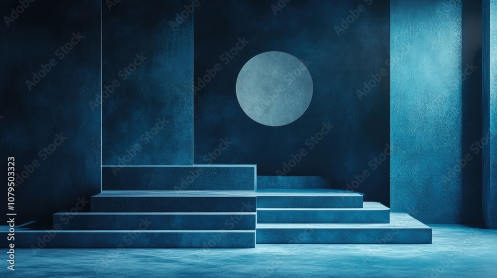 Poster Abstract minimal exhibition backdrop featuring geometric shapes and steps Simple background for showcasing product design Podium setup for product display 3D rendering