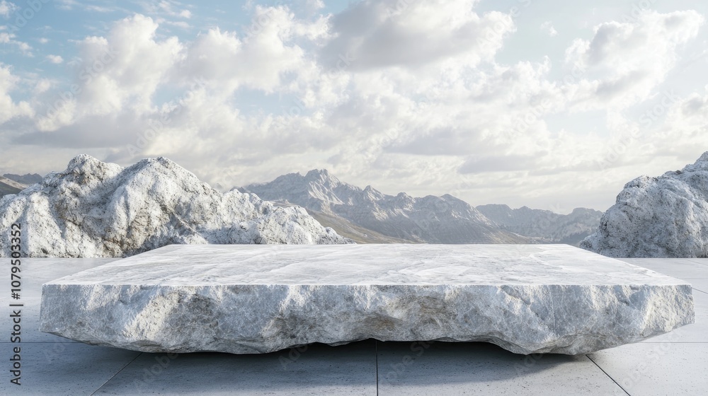 Poster 3d rendering of a natural stone slab podium