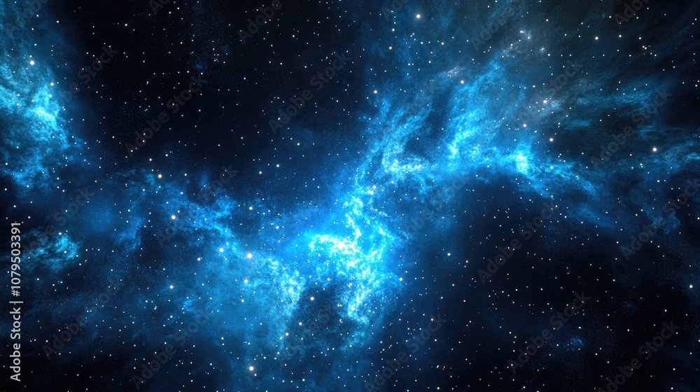 Poster 3D cartoon rendering featuring stars in a galaxy set in open space