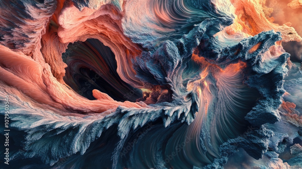Leinwandbilder Dynamic organic structure featuring hyper realistic details complemented by abstract waves and a surreal background